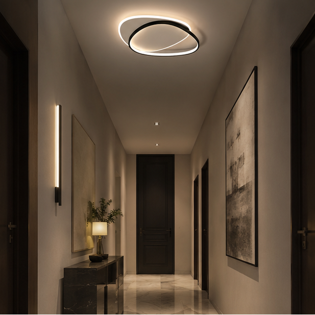 Plafonnier Anneaux Métal Noir et Blanc Minimaliste Design Moderne - Salle de Bain Salon Chambre — Horos