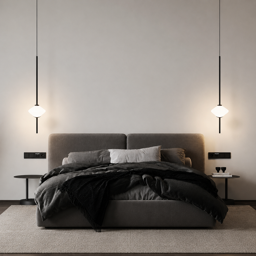 Suspension Géométrique Verre Opalin et Métal Noir - Chambre Salon Cuisine — Facetto
