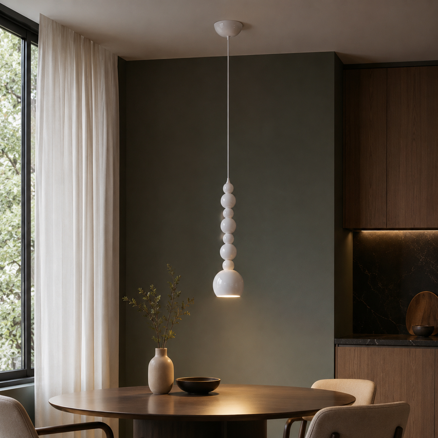 Suspension Pétales Tissu Marron et Boules Opalescentes - Chambre Salon Cuisine — Flore