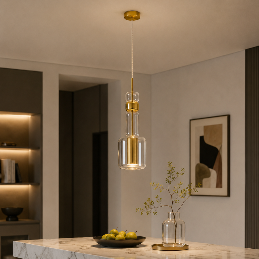 Suspension Anneau Béton Brut et Bois Naturel - Cuisine Chambre Salon — Antares