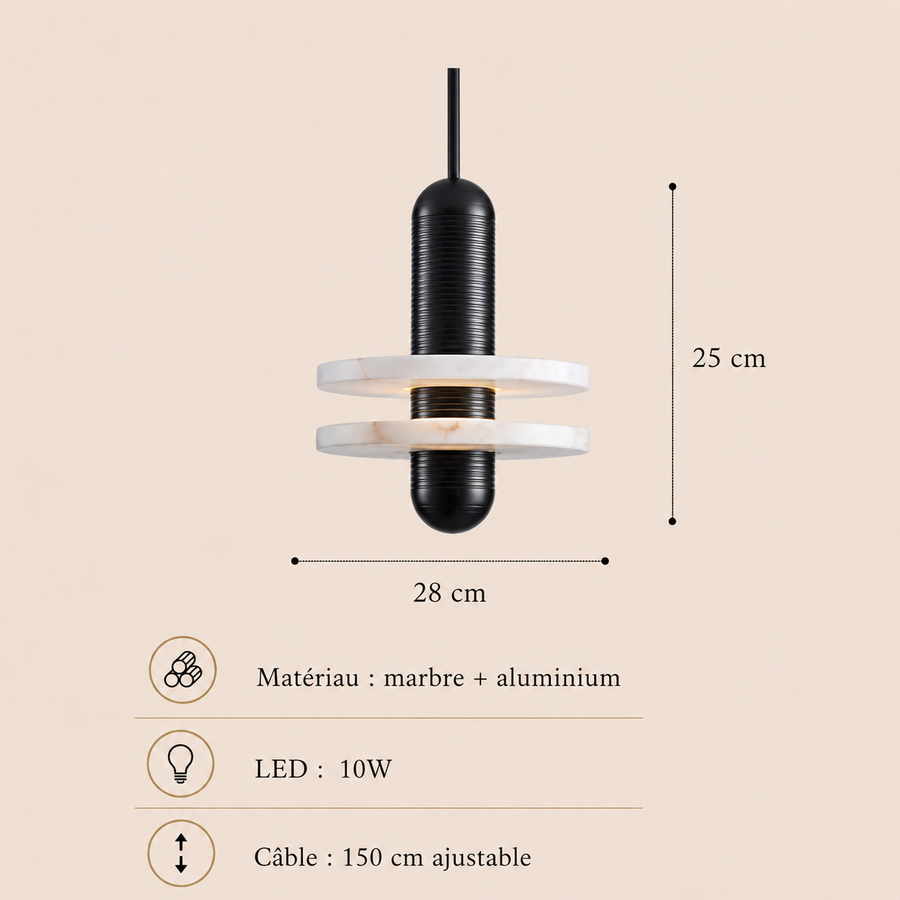 Suspension Cylindre Laiton et Marbre Blanc Art Déco - Chambre Salon Cuisine — Arabella