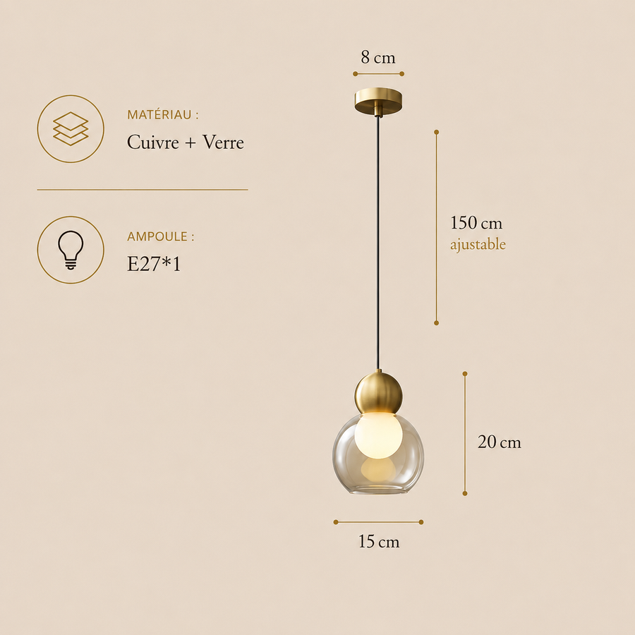 Suspension Cylindre Verre Fumé et Métal Noir - Chambre Salon Cuisine — Denebola