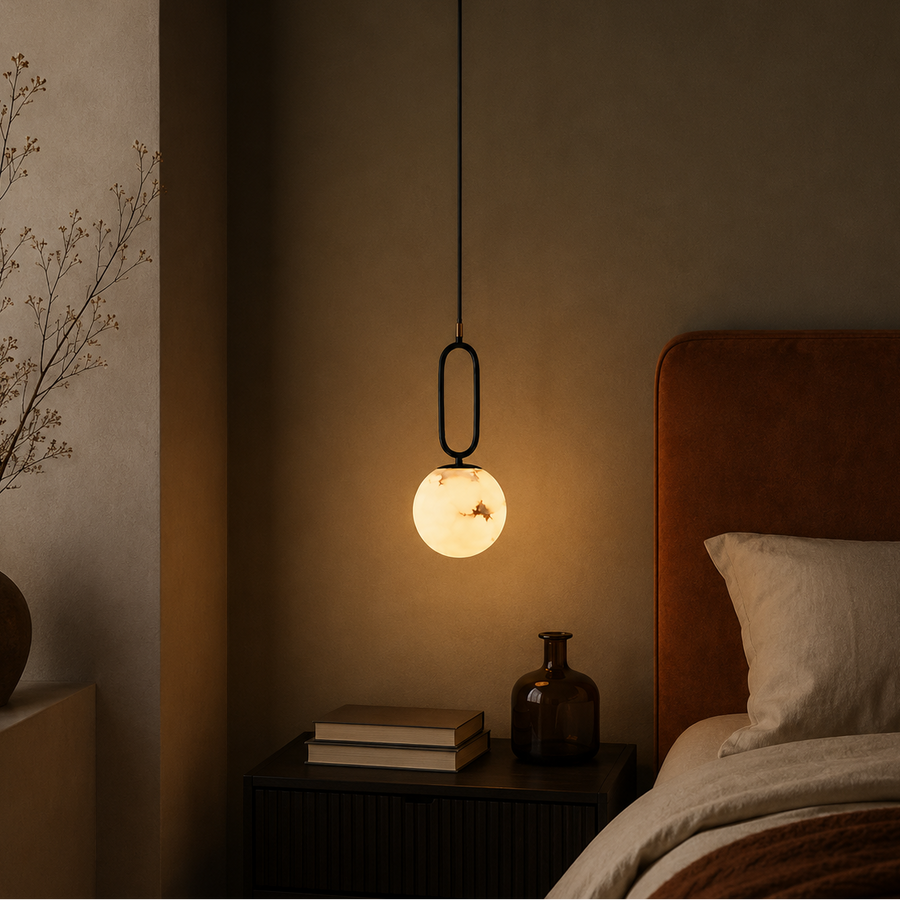 Suspension Dôme Bois Naturel et Métal Bicolore Nordique Design - Cuisine Chambre Salon — Positano