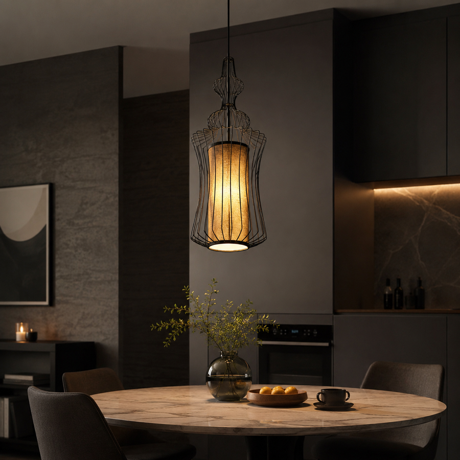 Suspension Filigrane Métal Noir Tressé Art Déco - Cuisine Chambre Salon — Ayesha