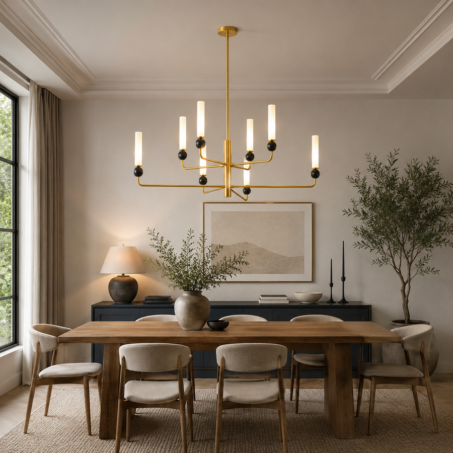 Lustre Suspension Plafonnier Cylindre Verre Givré et Métal Noir - Salon Salle à Manger — Pilare