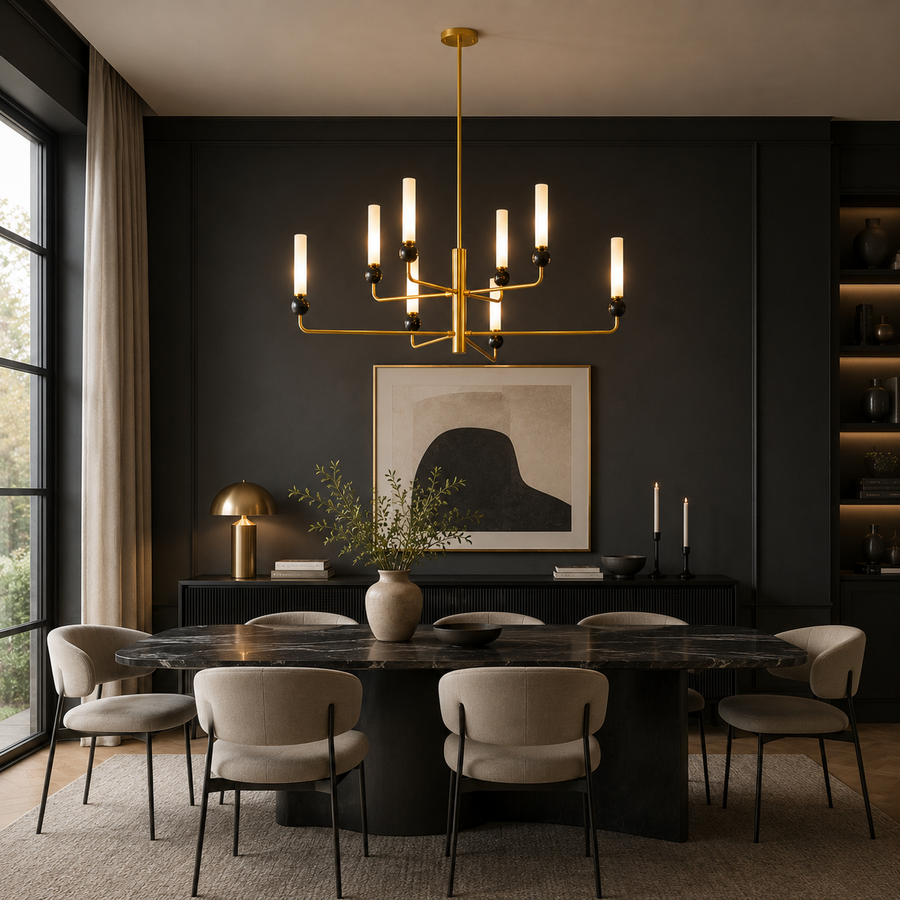 Lustre Suspension Plafonnier Cylindre Verre Givré et Métal Noir - Salon Salle à Manger — Pilare
