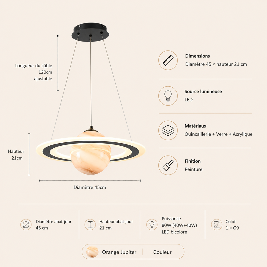 Suspension Anneau Planète Métal Blanc et Noir - Cuisine Salon Salle à Manger — Hamal
