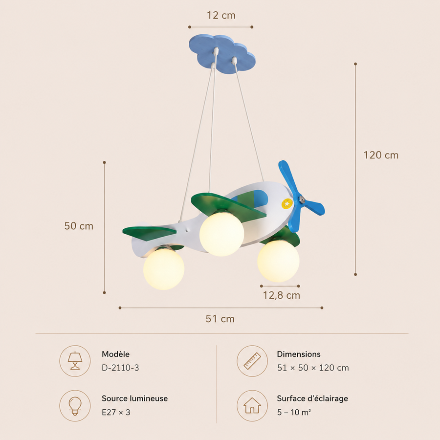 Suspension Avion Bois Naturel Enfant Ludique - Cuisine Chambre Salon — Topaze