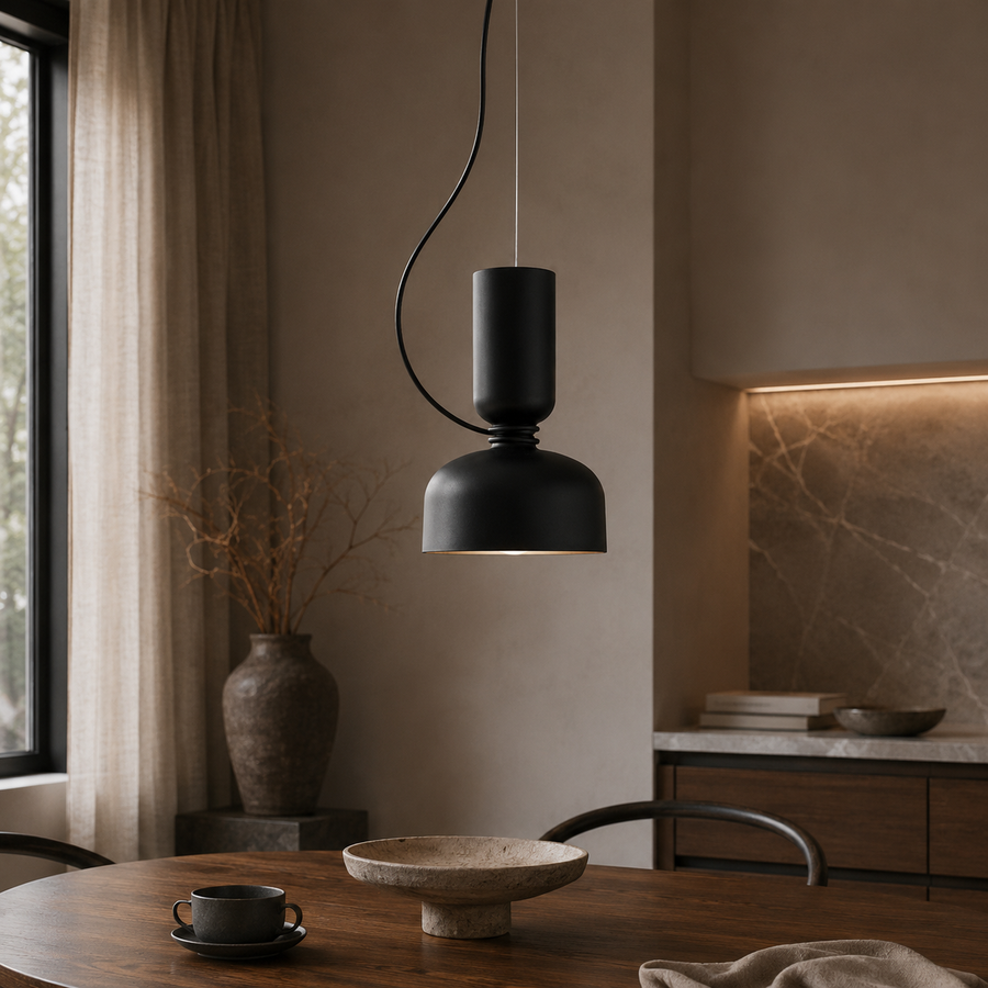 Suspension Cylindre Métal Noir et Blanc Minimaliste Design - Chambre Salon Cuisine — Citrine