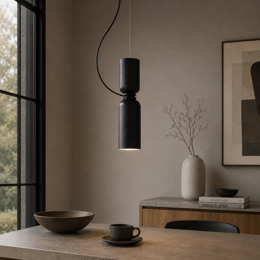 Suspension Cylindre Métal Noir et Blanc Minimaliste Design - Chambre Salon Cuisine — Citrine