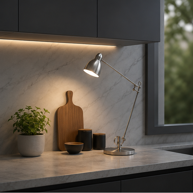 Lampe de Table Bras Articulé Acier Brossé Minimaliste Design - Chambre Bureau Salon — Aura