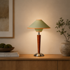Lampe de Table Cône Tissu Vert et Bois - Chambre Bureau Salon — Cono