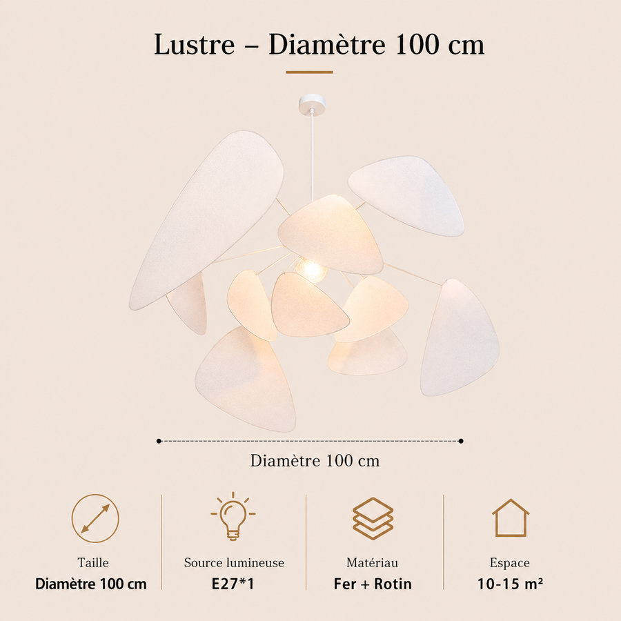 Lustre Suspension Pétales Rotin Naturel Contemporain Design - Salon Salle à Manger — Orika