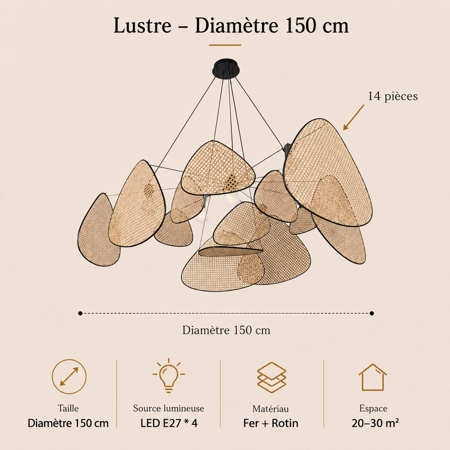 Lustre Suspension Pétales Rotin Naturel Contemporain Design - Salon Salle à Manger — Orika