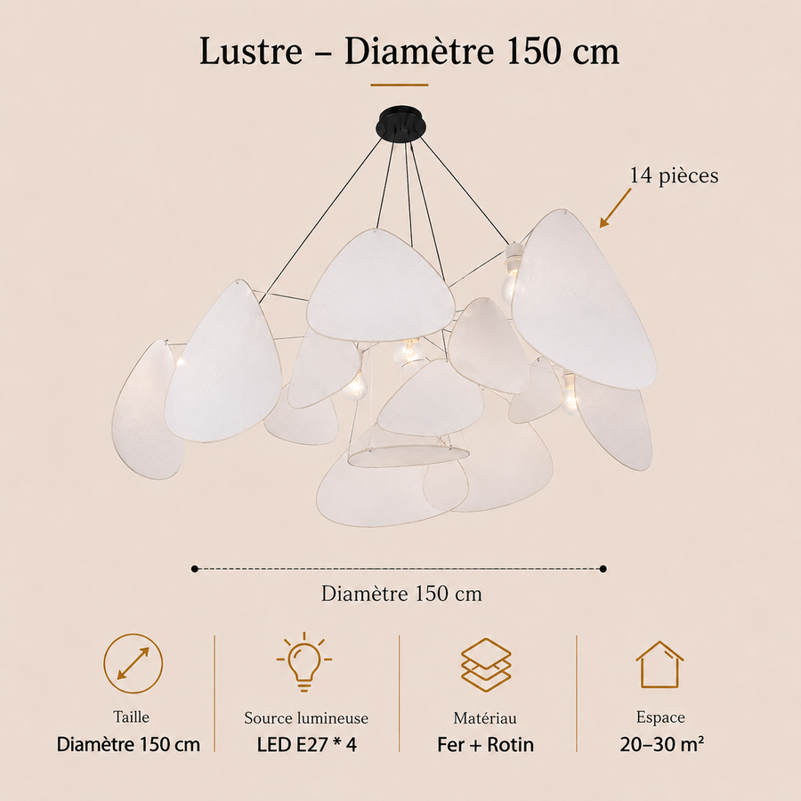Lustre Suspension Pétales Rotin Naturel Contemporain Design - Salon Salle à Manger — Orika