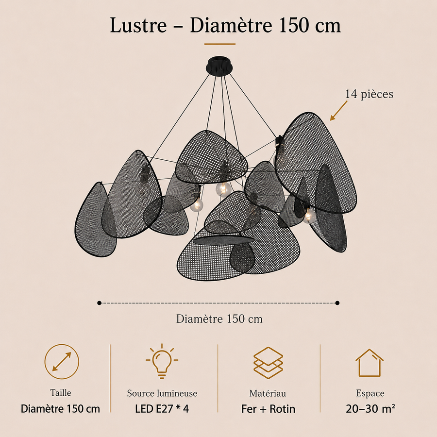 Lustre Suspension Pétales Rotin Naturel Contemporain Design - Salon Salle à Manger — Orika