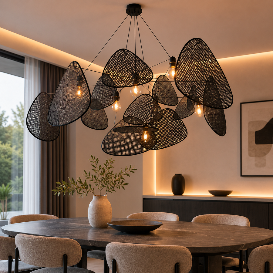 Lustre Suspension Pétales Rotin Naturel Contemporain Design - Salon Salle à Manger — Orika