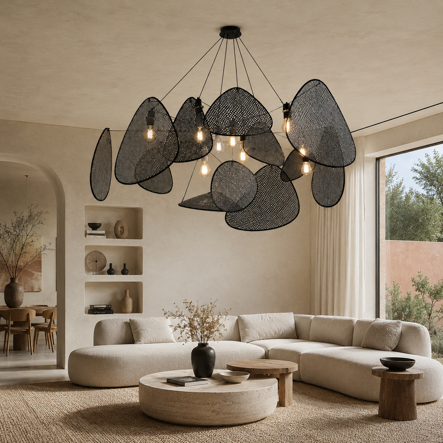 Lustre Suspension Pétales Rotin Naturel Contemporain Design - Salon Salle à Manger — Orika