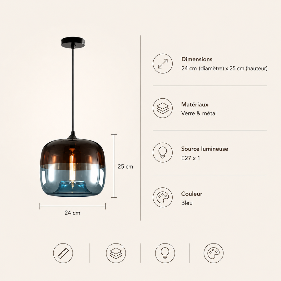 Suspension Cylindre Verre Soufflé Bicolore Élégant - Chambre Salon Cuisine — Jaspe