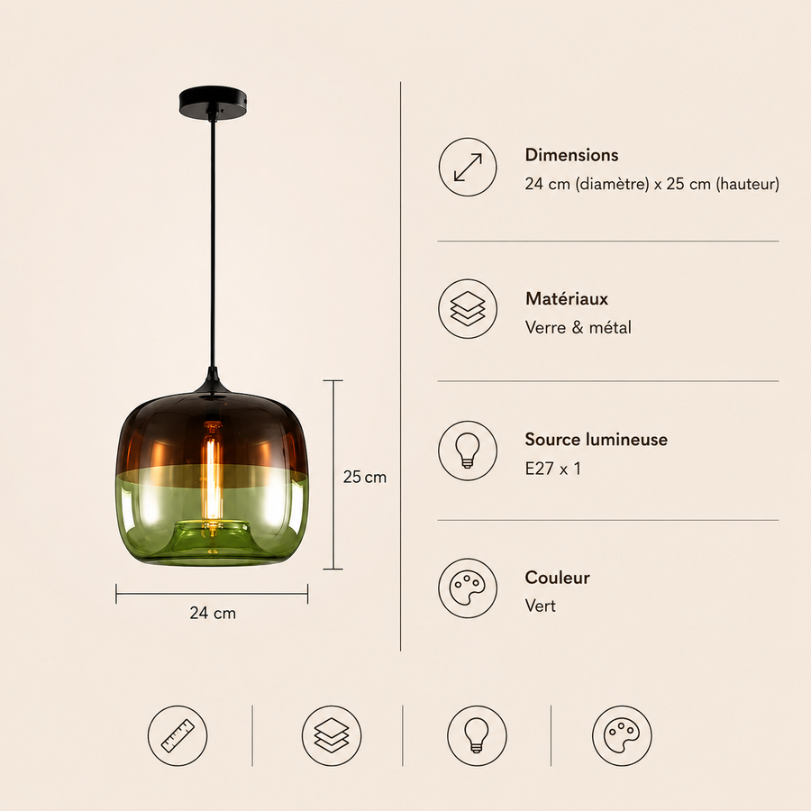Suspension Cylindre Verre Soufflé Bicolore Élégant - Chambre Salon Cuisine — Jaspe