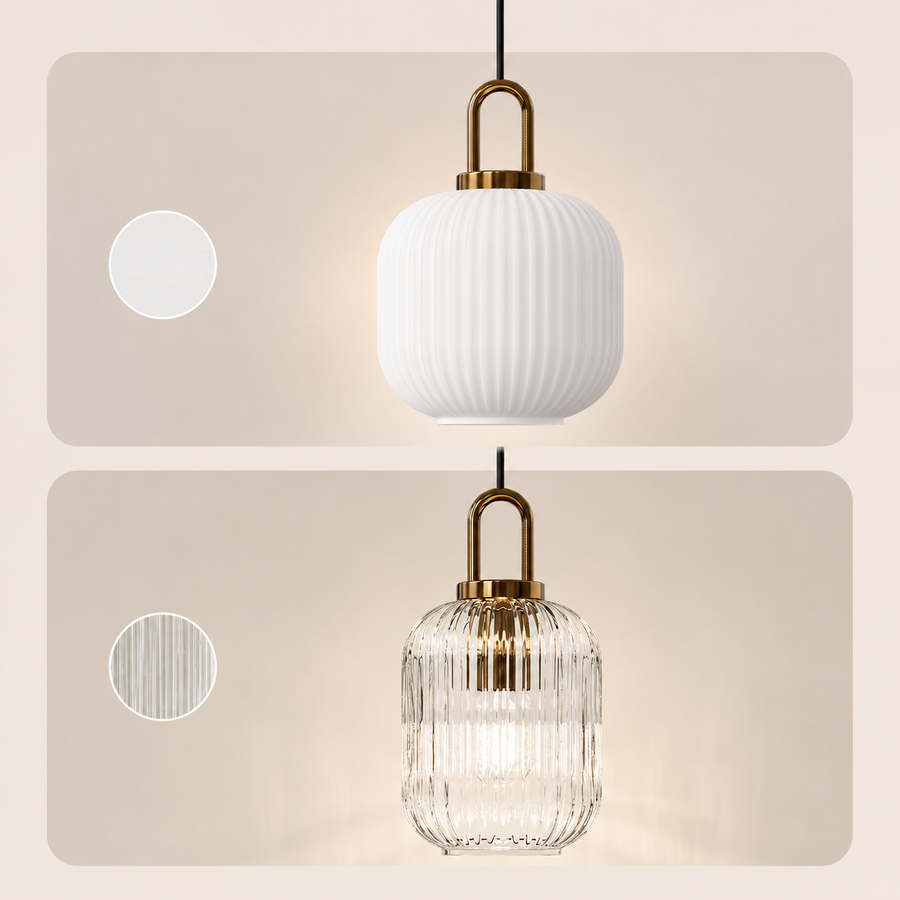 Suspension Cylindre Verre Strié et Laiton Doré - Chambre Salon Cuisine — Presto