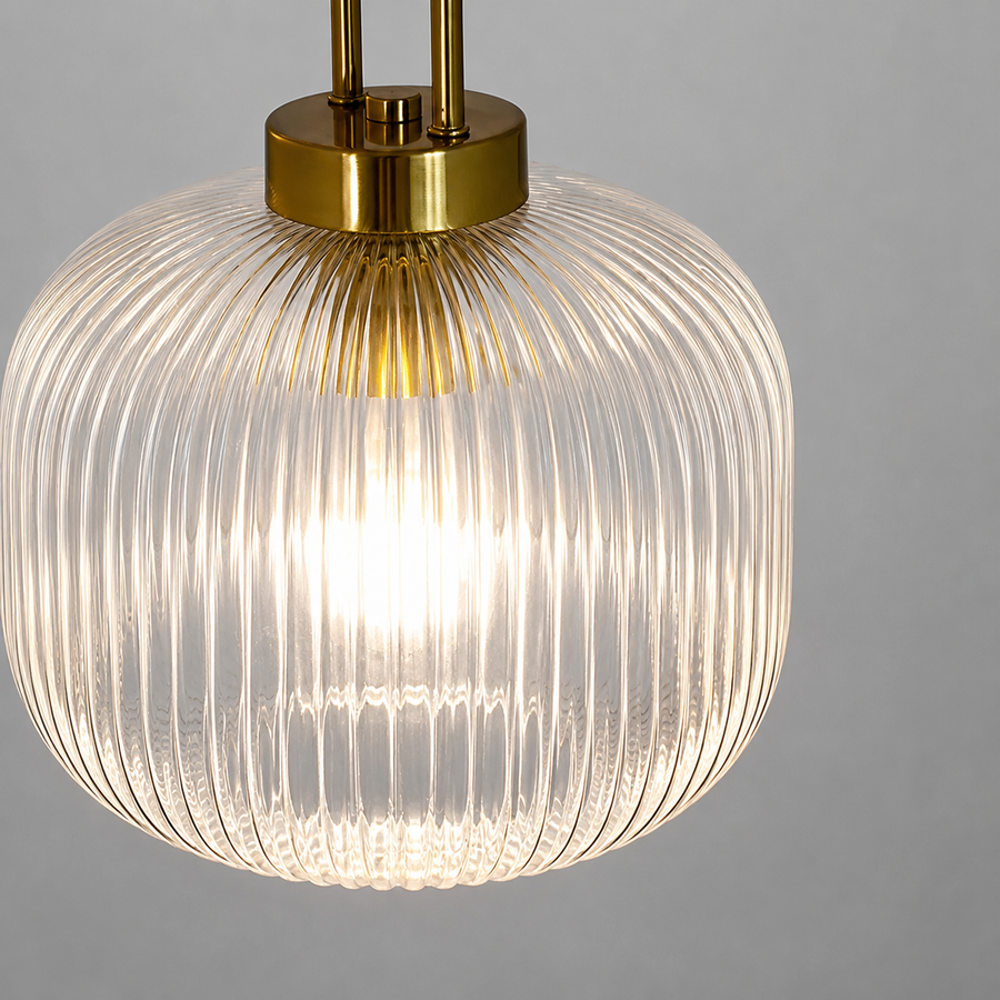 Suspension Cylindre Verre Strié et Laiton Doré - Chambre Salon Cuisine — Presto