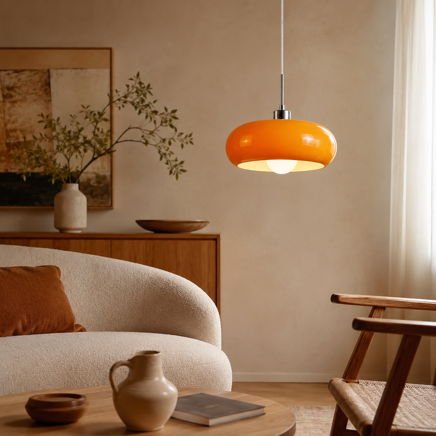 Suspension Sphère Verre Opalin et Laiton Minimaliste Design Boule - Chambre Salon Cuisine — Orbe