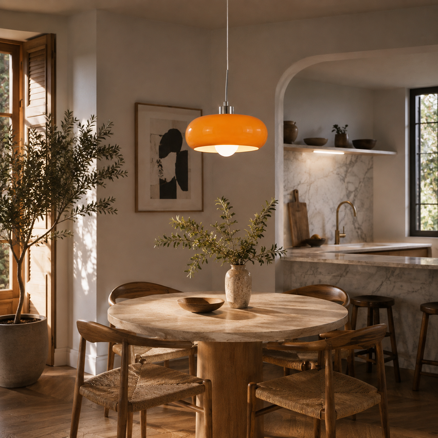 Suspension Sphère Verre Opalin et Laiton Minimaliste Design Boule - Chambre Salon Cuisine — Orbe