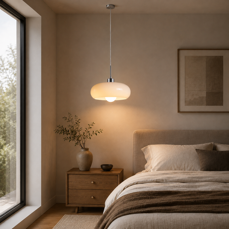 Suspension Sphère Verre Opalin et Laiton Minimaliste Design Boule - Chambre Salon Cuisine — Orbe