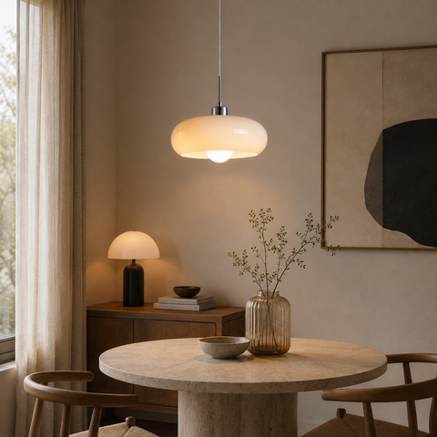 Suspension Sphère Verre Opalin et Laiton Minimaliste Design Boule - Chambre Salon Cuisine — Orbe