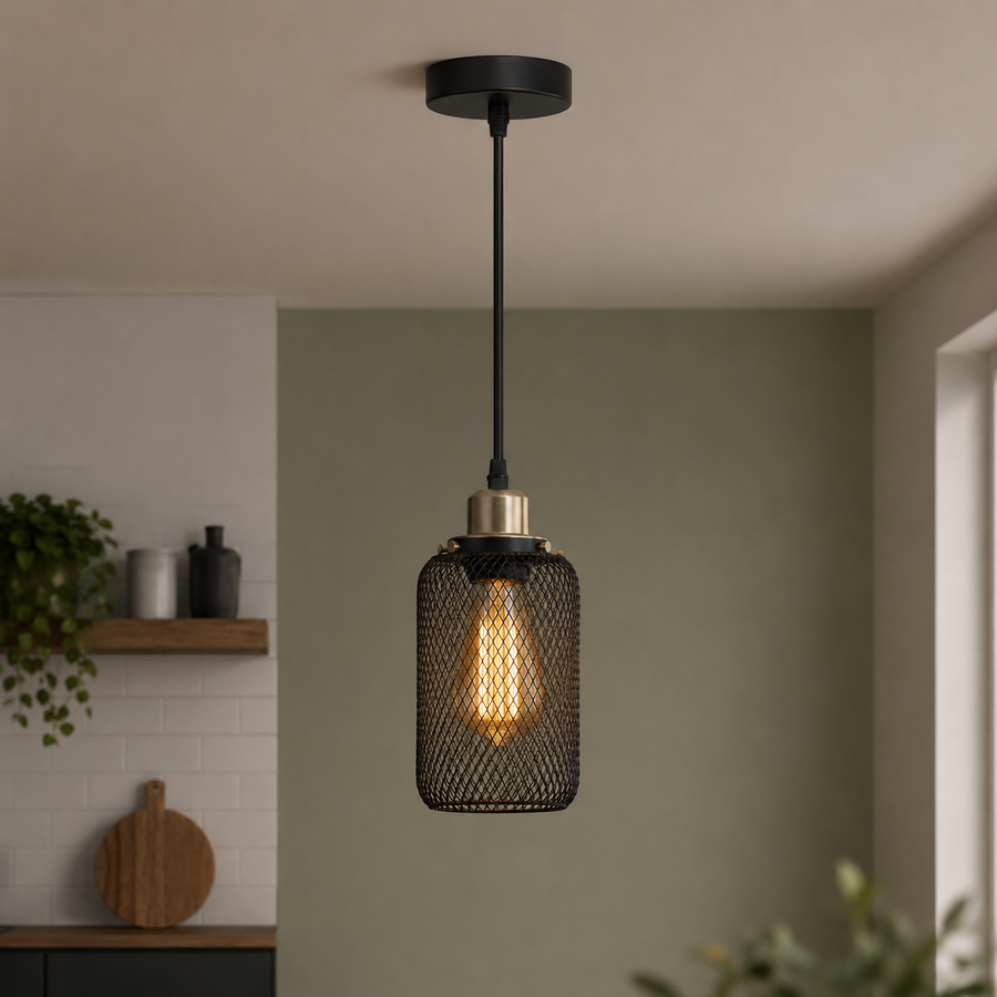 Suspension Cylindre Acier Noir Mat Industriel - Chambre Salon Cuisine — Vivo