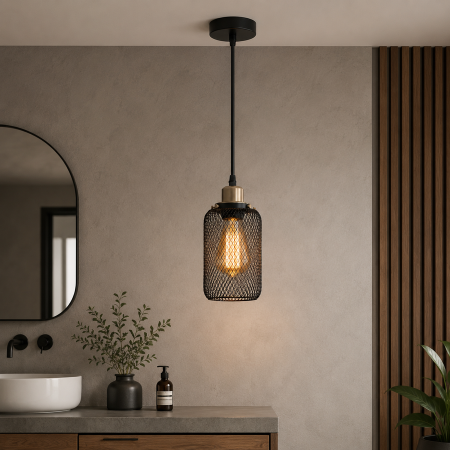 Suspension Cylindre Acier Noir Mat Industriel - Chambre Salon Cuisine — Vivo
