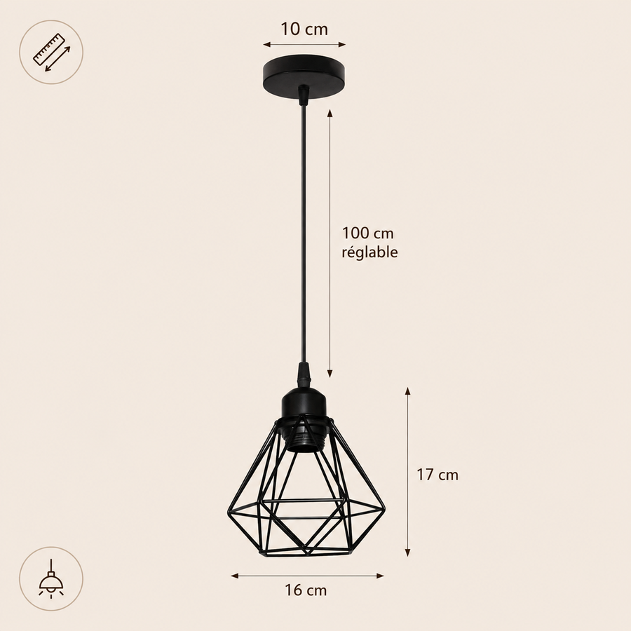 Suspension Abat-Jour Acier Noir et Laiton Industriel - Cuisine Salon Bureau — Puro