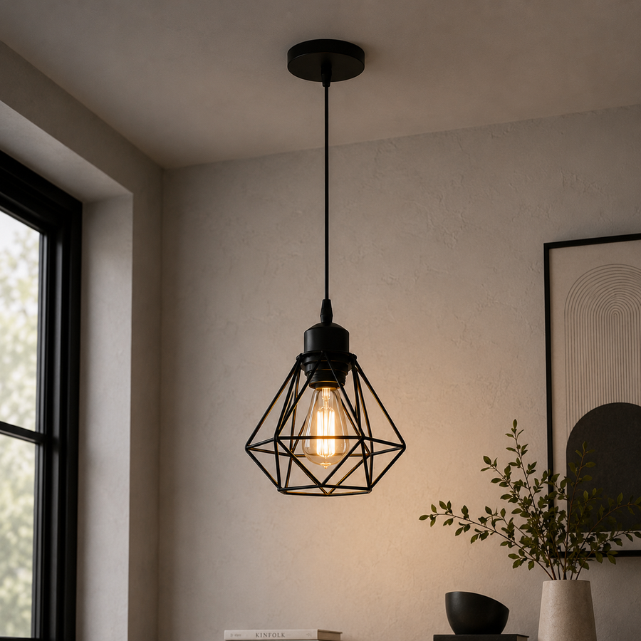 Suspension Abat-Jour Acier Noir et Laiton Industriel - Cuisine Salon Bureau — Puro