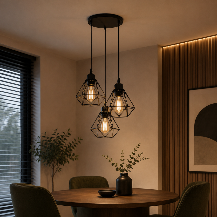 Suspension Abat-Jour Acier Noir et Laiton Industriel - Cuisine Salon Bureau — Puro