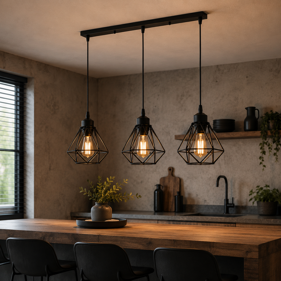 Suspension Abat-Jour Acier Noir et Laiton Industriel - Cuisine Salon Bureau — Puro
