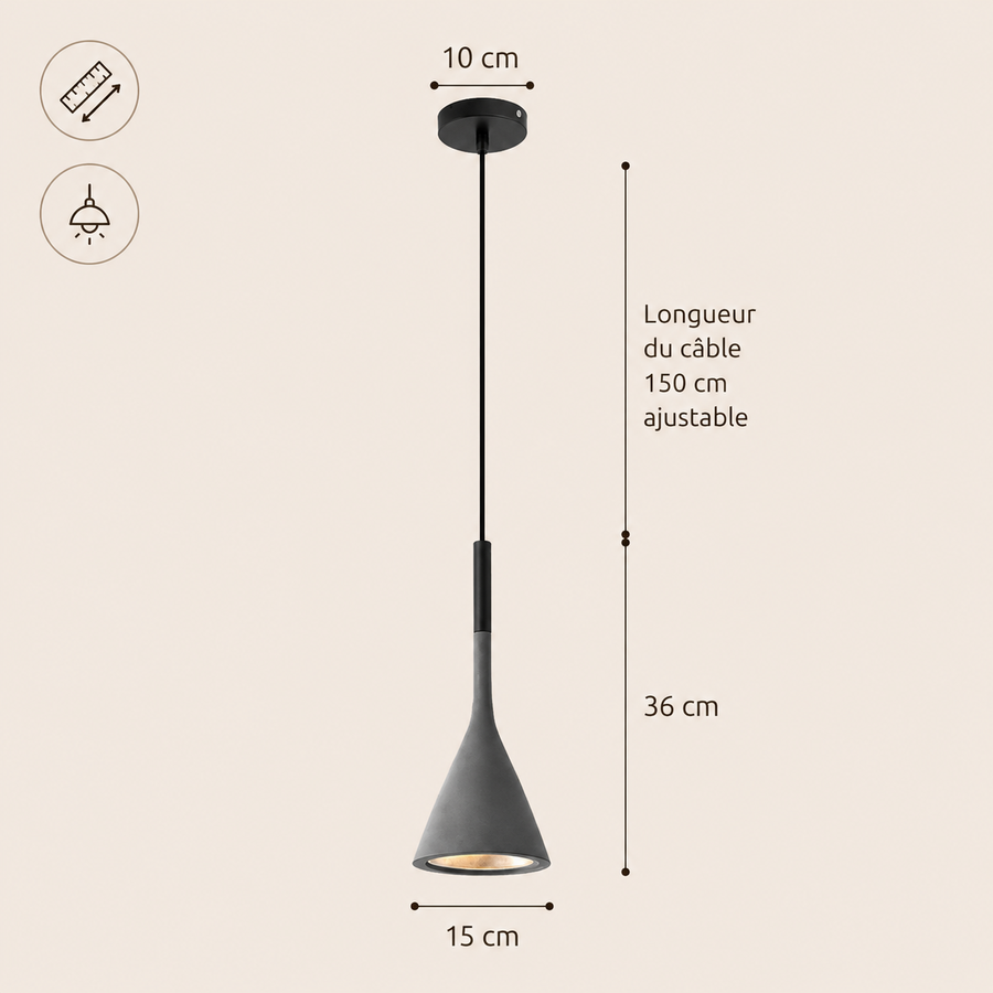 Suspension Cône Métal Noir Mat Minimaliste Design - Cuisine Salon Bureau — Effilé