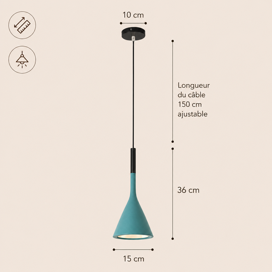 Suspension Cône Métal Noir Mat Minimaliste Design - Cuisine Salon Bureau — Effilé