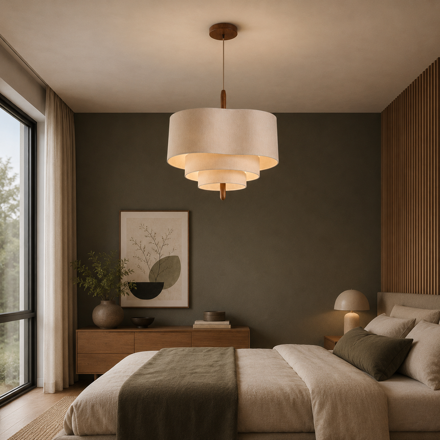 Suspension Anneaux Tissu Crème Minimaliste Design - Chambre Salon Cuisine — Onyx