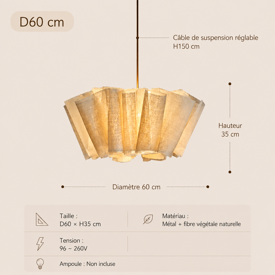 Suspension Pétales Tissu Lin Beige Wabi-Sabi Design - Chambre Salon Cuisine — Corymbe
