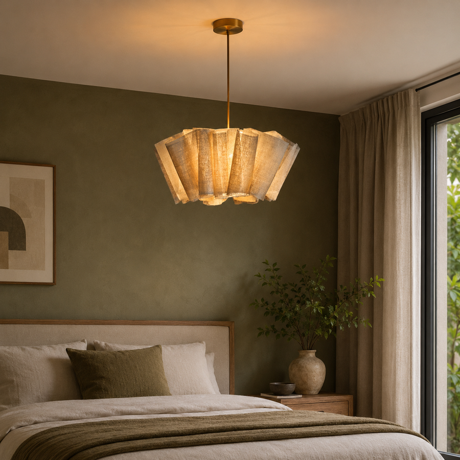 Suspension Pétales Tissu Lin Beige Wabi-Sabi Design - Chambre Salon Cuisine — Corymbe