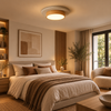 Plafonnier Béton Brut et Bois Naturel Anneau LED - Salon Cuisine Chambre — Quantum