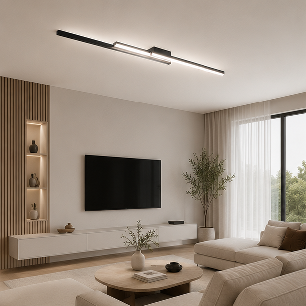 Plafonnier Linéaire LED Métal Noir Mat - Salon Cuisine Chambre — Strato