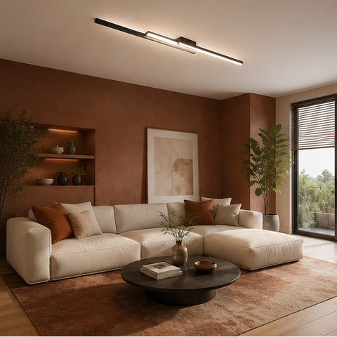 Plafonnier Linéaire LED Métal Noir Mat - Salon Cuisine Chambre — Strato