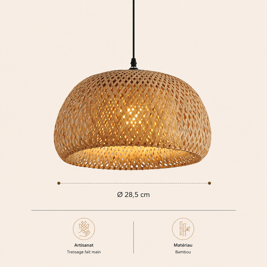Suspension Dôme Bambou Tressé Naturel Épuré Design - Cuisine Chambre Salon — Adiza