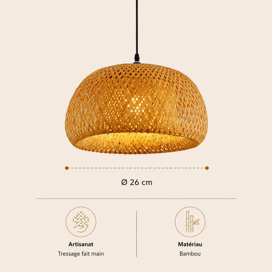 Suspension Dôme Bambou Tressé Naturel Épuré Design - Cuisine Chambre Salon — Adiza