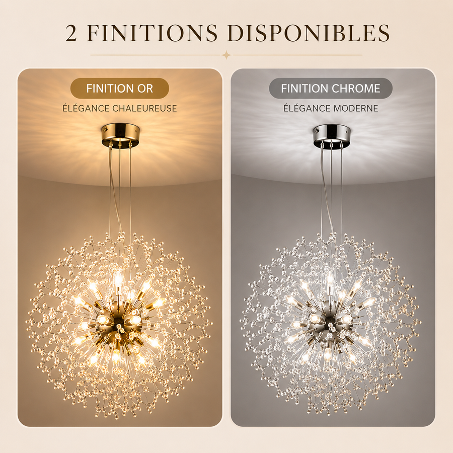 Lustre Suspension Sphère Cristal Étincelant et Métal Doré - Salon Salle à Manger — Novus