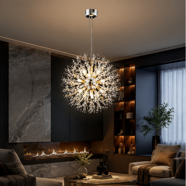 Lustre Suspension Sphère Cristal Étincelant et Métal Doré - Salon Salle à Manger — Novus