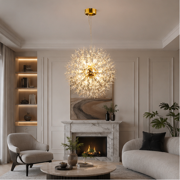 Lustre Suspension Sphère Cristal Étincelant et Métal Doré - Salon Salle à Manger — Novus