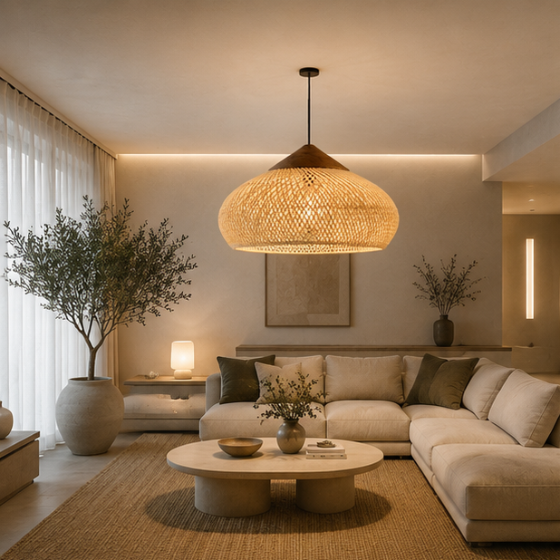 Suspension Lanterne Rotin Tressé Naturel Épuré Design - Cuisine Chambre Salon — Falot